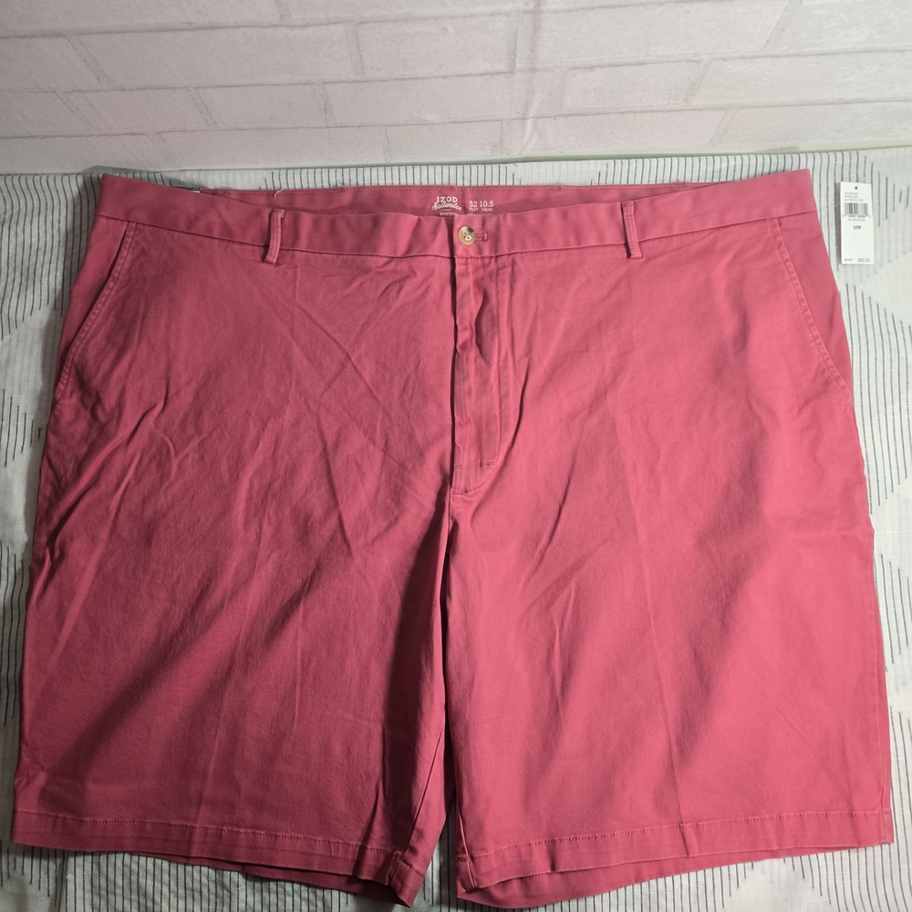 Izod Saltwater Red Relaxed Classics Comfort Men's Plus Chino Shorts 52 x 10.5